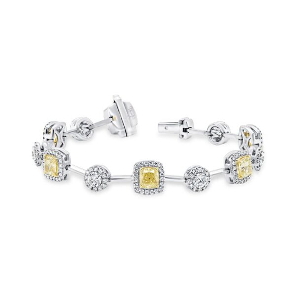 1-Row Cushion Cut Fancy Light Yellow Diamond Fashion Bracelet
