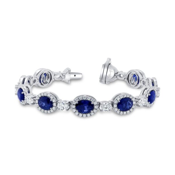 Halo Oval Shaped Blue Sapphire Link Bracelet