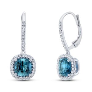 Halo Cushion Cut Indicolite Tourmaline Drop Earrings