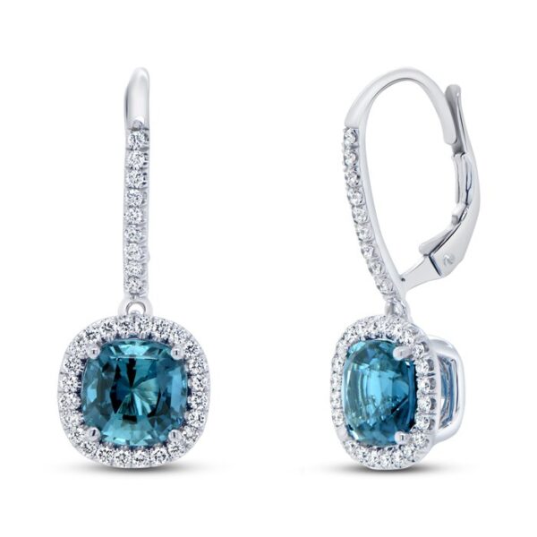 Halo Cushion Cut Indicolite Tourmaline Drop Earrings