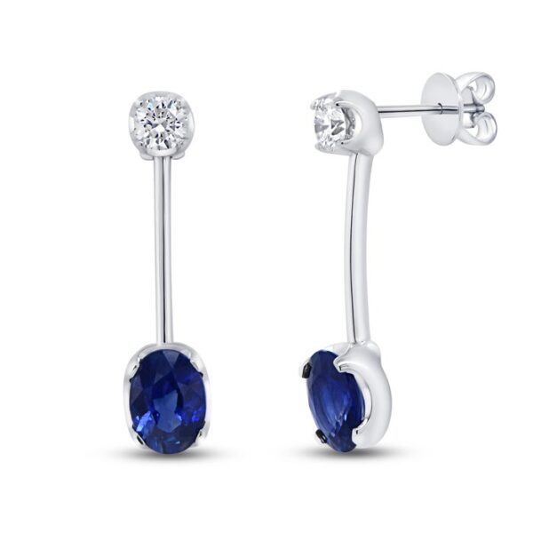 1-Row Oval Shaped Blue Sapphire Drop Earrings