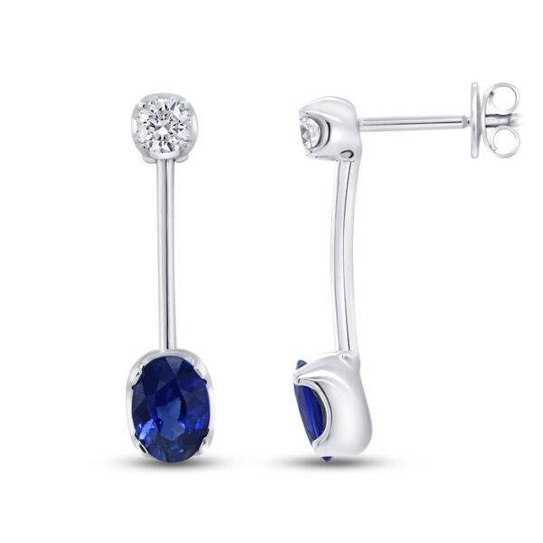1-Row Oval Shaped Blue Sapphire Drop Earrings - Image 2