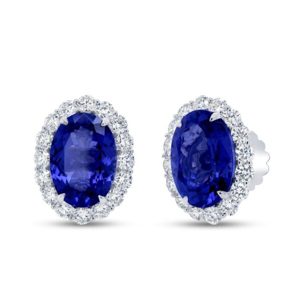 Halo Oval Shaped Tanzanite Stud Earrings