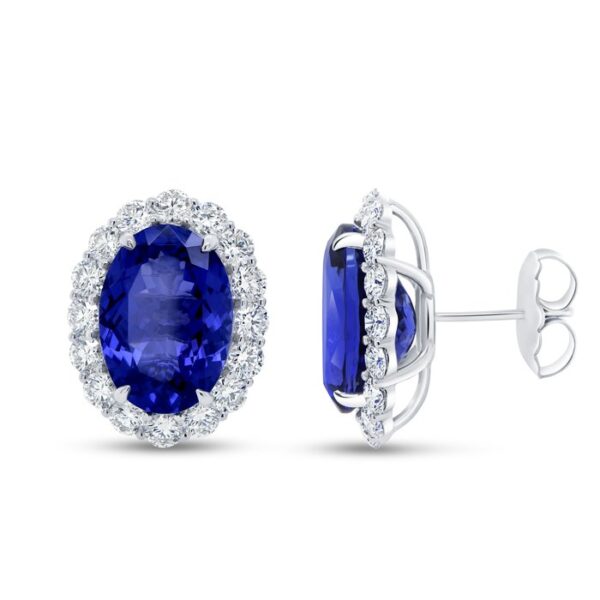Halo Oval Shaped Tanzanite Stud Earrings - Image 2