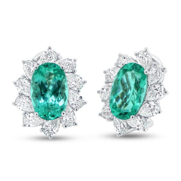 Halo Oval Shaped Paraiba Stud Earrings