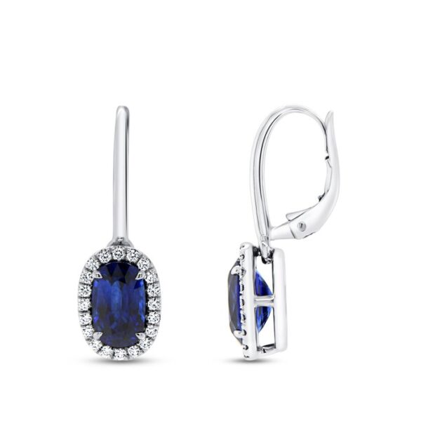 Drop Cushion Cut Blue Sapphire Drop Earrings - Image 2