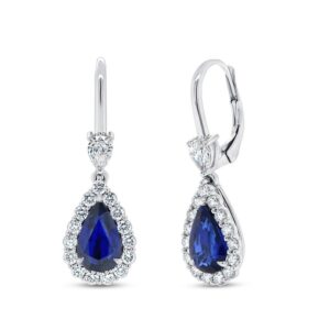 Drop Pear Shaped Blue Sapphire Dangle Earrings