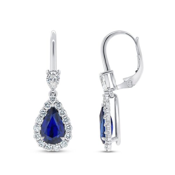 Drop Pear Shaped Blue Sapphire Dangle Earrings - Image 2