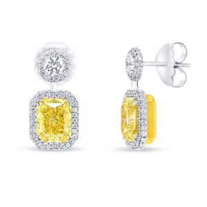 Halo Radiant Fancy Light Yellow Diamond Drop Earrings