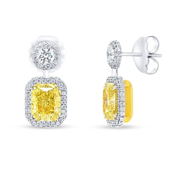 Halo Radiant Fancy Light Yellow Diamond Drop Earrings