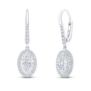 Halo Oval Shaped Diamond Dangle Earrings