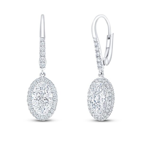 Halo Oval Shaped Diamond Dangle Earrings