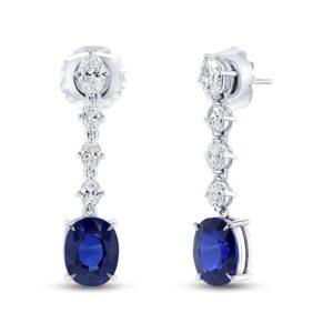 Oval Shaped Blue Sapphire Dangle Earrings