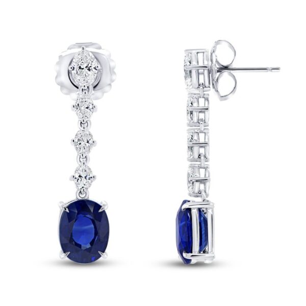 Oval Shaped Blue Sapphire Dangle Earrings - Image 2