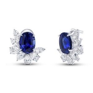 Oval Shaped Blue Sapphire Stud Earrings