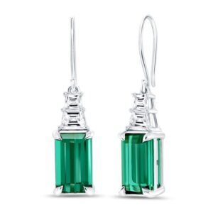 Emerald Cut Green Tourmaline Dangle Earrings