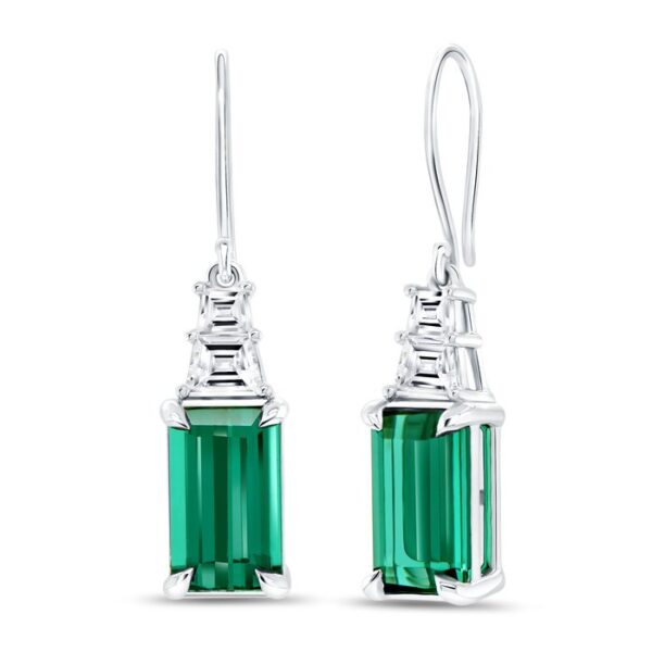 Emerald Cut Green Tourmaline Dangle Earrings