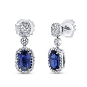 Drop Cushion Cut Blue Sapphire Fashion Earrings