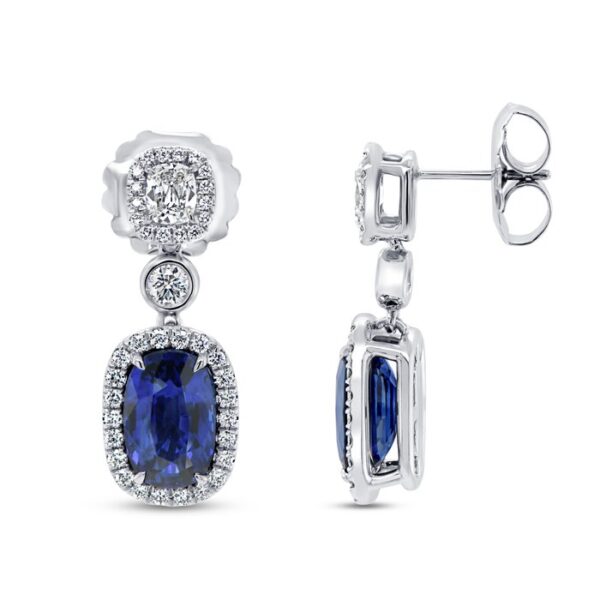 Drop Cushion Cut Blue Sapphire Fashion Earrings - Image 2