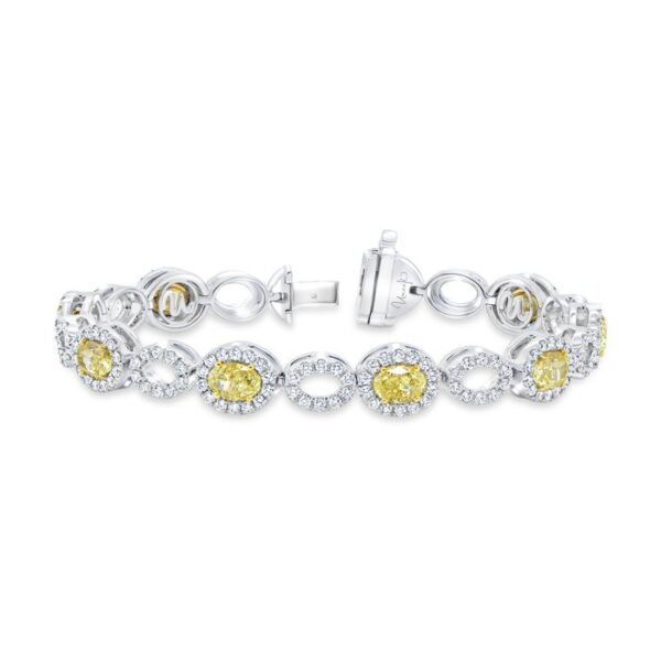 Halo Oval Shaped Fancy Yellow Diamond Bracelet