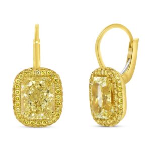 Halo Radiant Fancy Light Yellow Diamond Dangle Earrings