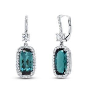 Halo Cushion Cut Indicolite Tourmaline Dangle Earrings