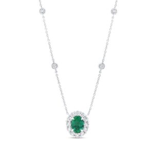 Halo Oval Shaped Emerald Drop Pendant