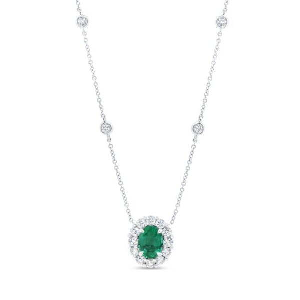 Halo Oval Shaped Emerald Drop Pendant