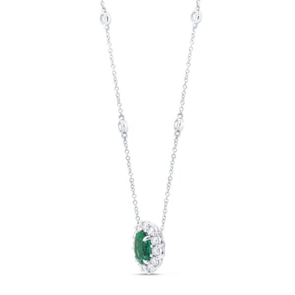Halo Oval Shaped Emerald Drop Pendant - Image 2