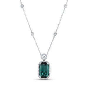 1-Row Cushion Cut Indicolite Tourmaline Drop Necklace