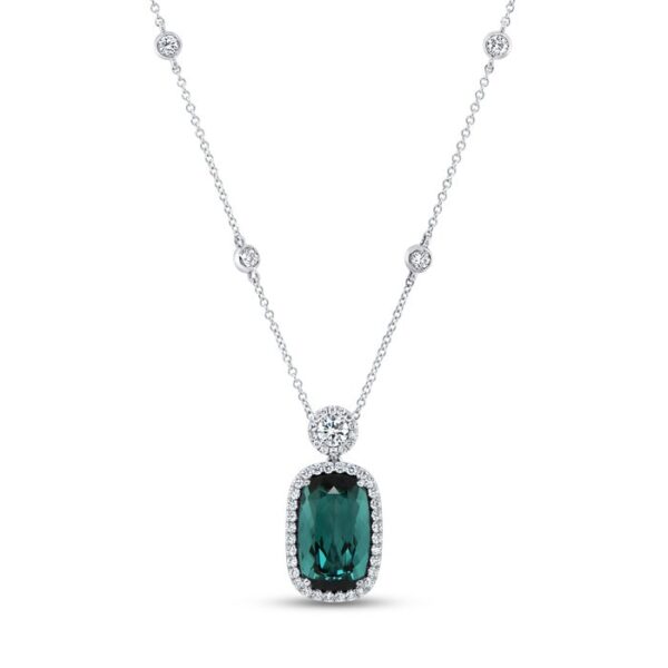 1-Row Cushion Cut Indicolite Tourmaline Drop Necklace