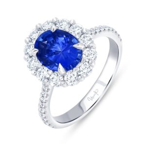 Halo Oval Shaped Blue Sapphire Engagement Ring