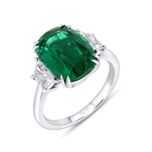Three-Stone Cushion Cut Green Diamond Engagement Ring