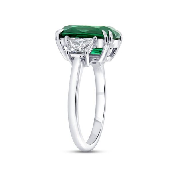 Three-Stone Cushion Cut Green Diamond Engagement Ring - Image 2