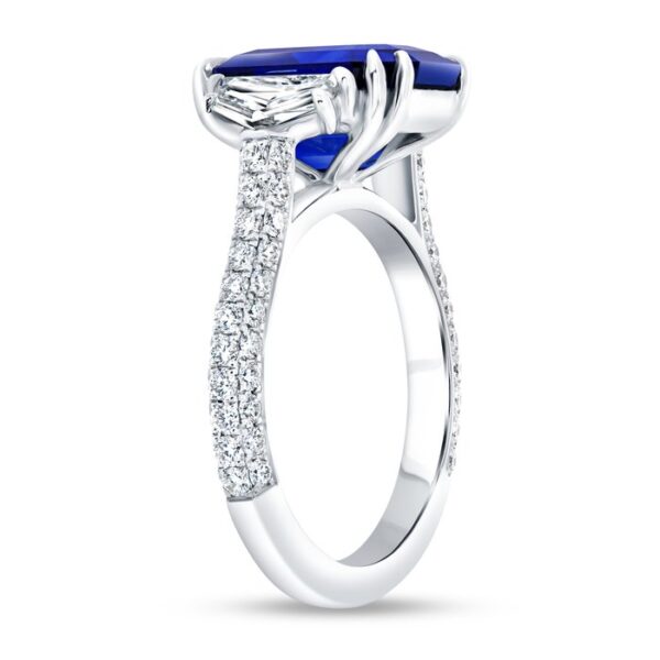 Three-Stone Emerald Cut Blue Sapphire Engagement Ring - Image 2