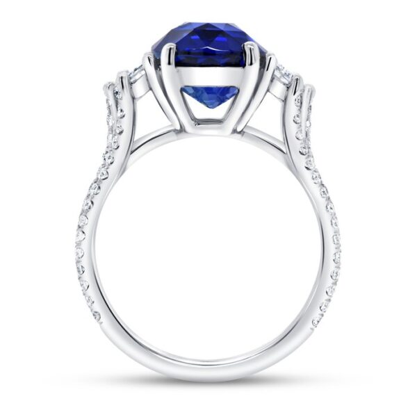 Three-Stone Oval Shaped Blue Sapphire Engagement Ring - Image 3
