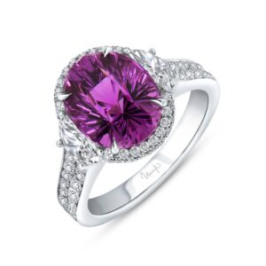 Halo Oval Shaped Garnet Engagement Ring