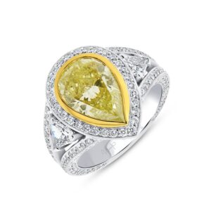 Halo Pear Shaped Yellow Diamond Engagement Ring
