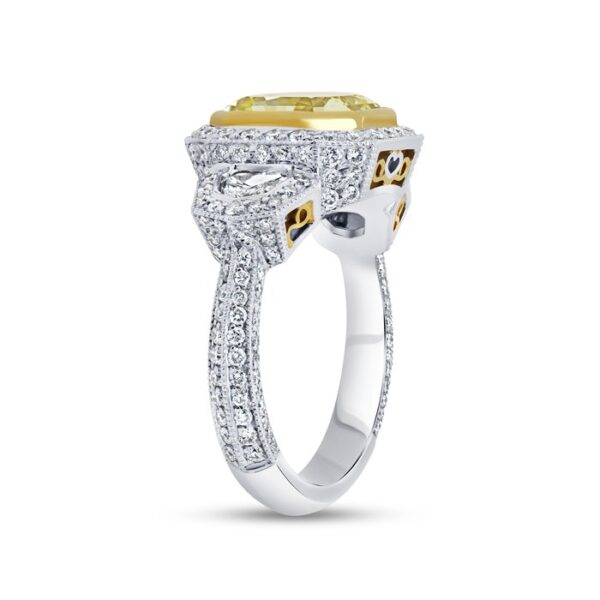 3-Stone-Halo Radiant Yellow Diamond Engagement Ring - Image 2