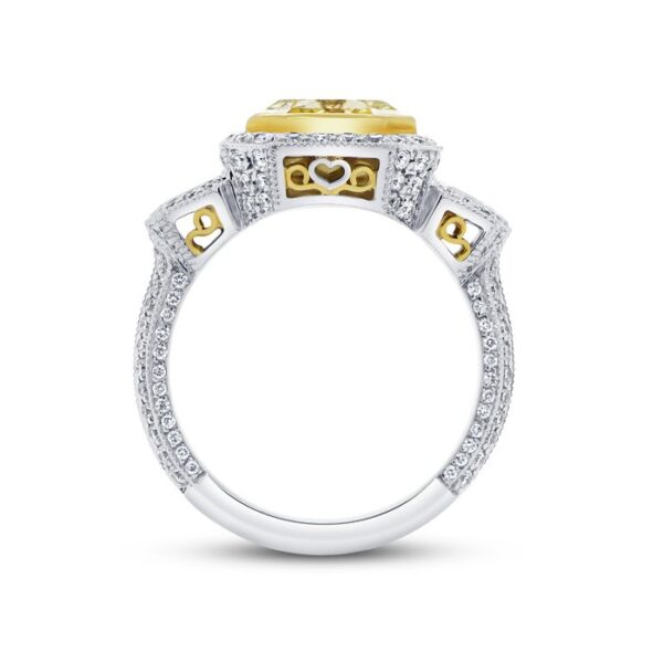 3-Stone-Halo Radiant Yellow Diamond Engagement Ring - Image 3