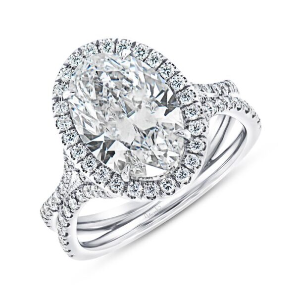 Halo Oval Shaped Blue Sapphire Engagement Ring