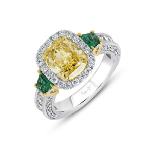 Three-Stone Cushion Cut Yellow Diamond Engagement Ring