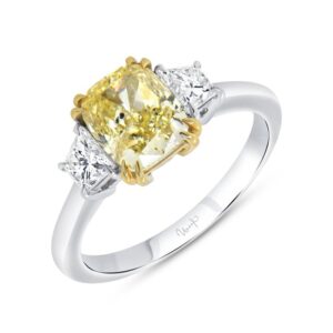 Three-Stone Cushion Cut Yellow Diamond Engagement Ring