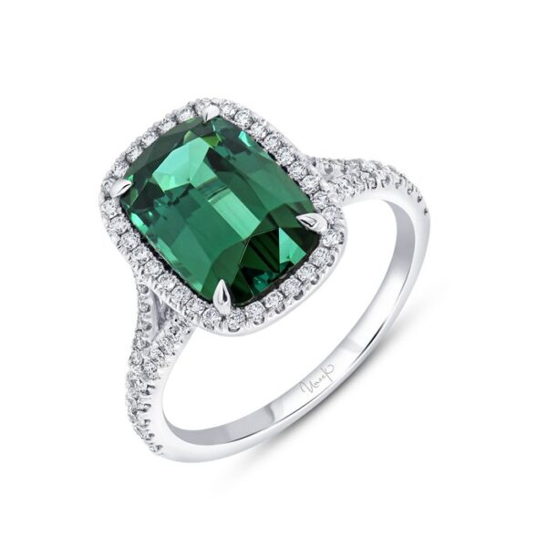 Halo Cushion Cut Indicolite Tourmaline Engagement Ring