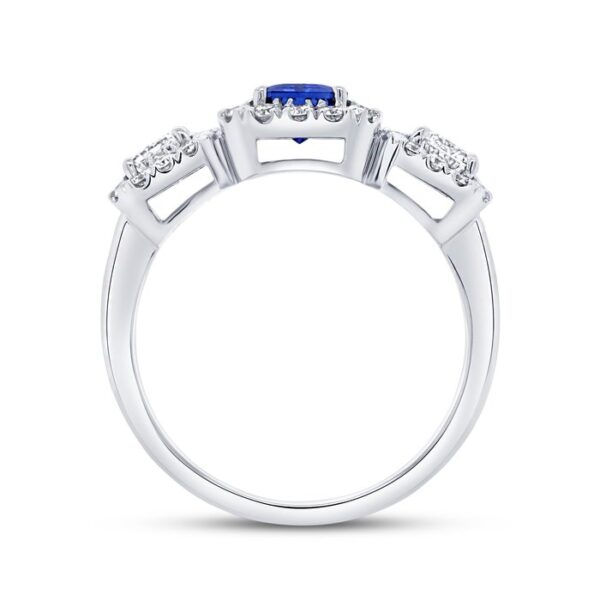 3-Stone-Halo Emerald Cut Diamond Engagement Ring - Image 3