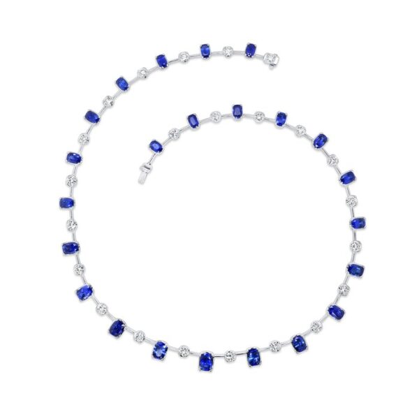 Cushion Cut Blue Sapphire Opera Necklace