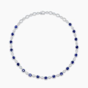 Halo Oval Shaped Blue Sapphire Choker Necklace