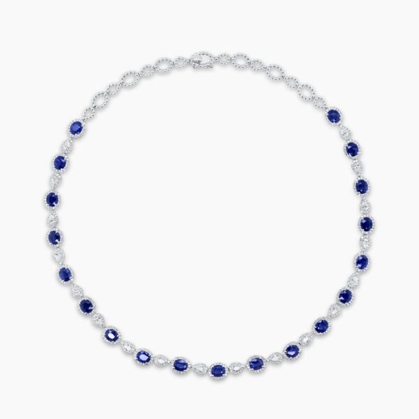 Halo Oval Shaped Blue Sapphire Choker Necklace