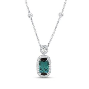 Drop Cushion Cut Green Tourmaline Drop Pendant