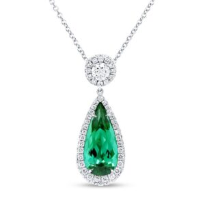 Double-Halo Pear Shaped Green Tourmaline Drop Pendant